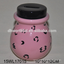 Cute pink ceramic money saving box for adult with black cover